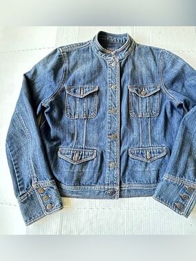 Chaps Blue Denim Stand-Collar Jean Jacket size L